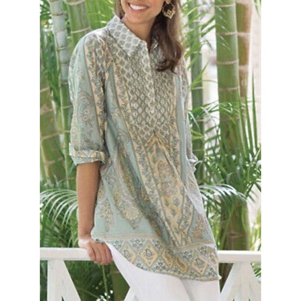 Soft Surroundings Tabitha Pintuck Floral Paisley Tunic Top Prairie Size Medium